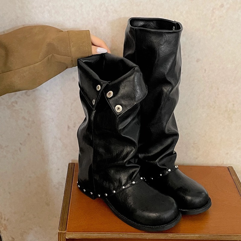 Women'S Fashion Knee High Boots - Ladies Slouchy Tube Tall Boots, Foldable