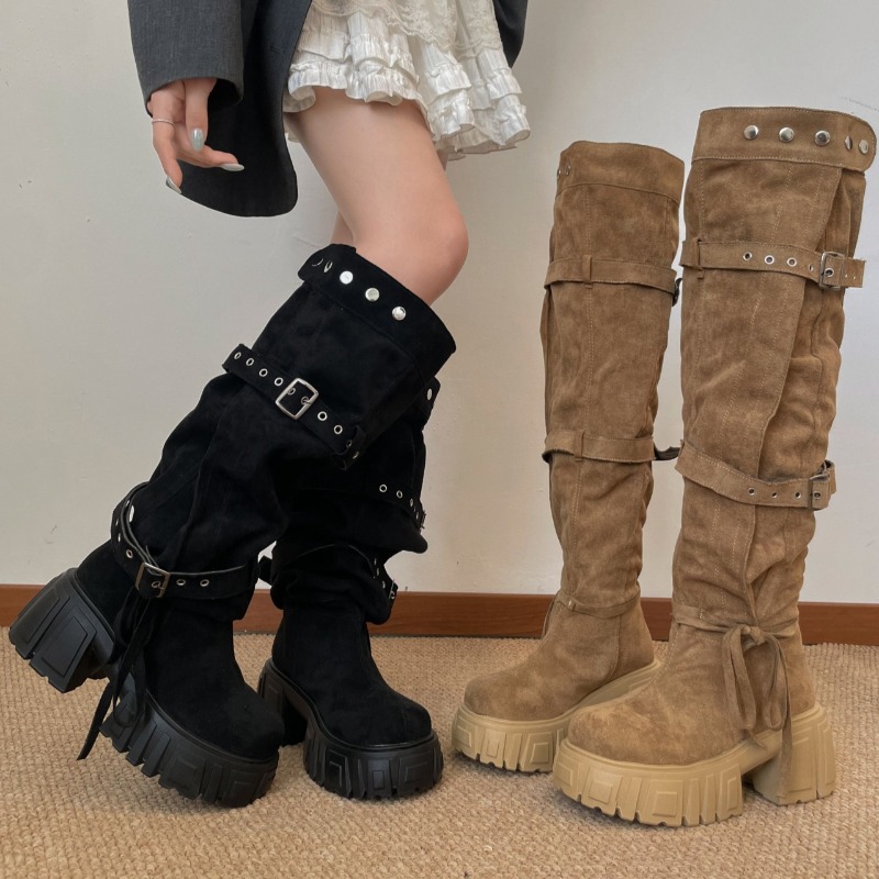 2026 Fashion Punk Style Buckle - Women'S Fashion Knee High Boots review and price