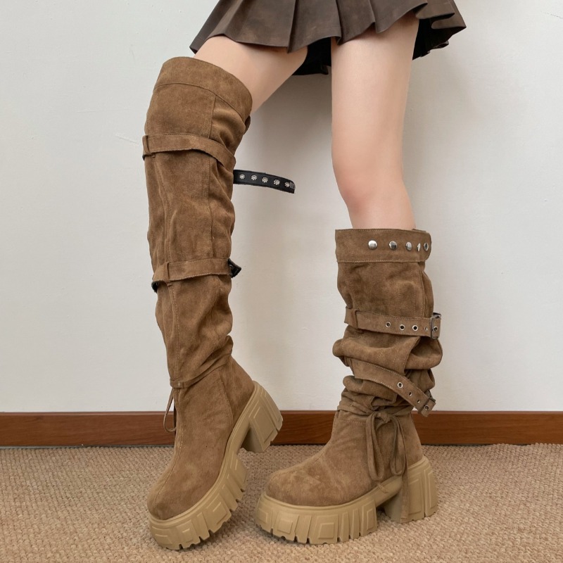 2026 Fashion Punk Style Buckle - Women'S Fashion Knee High Boots review and price